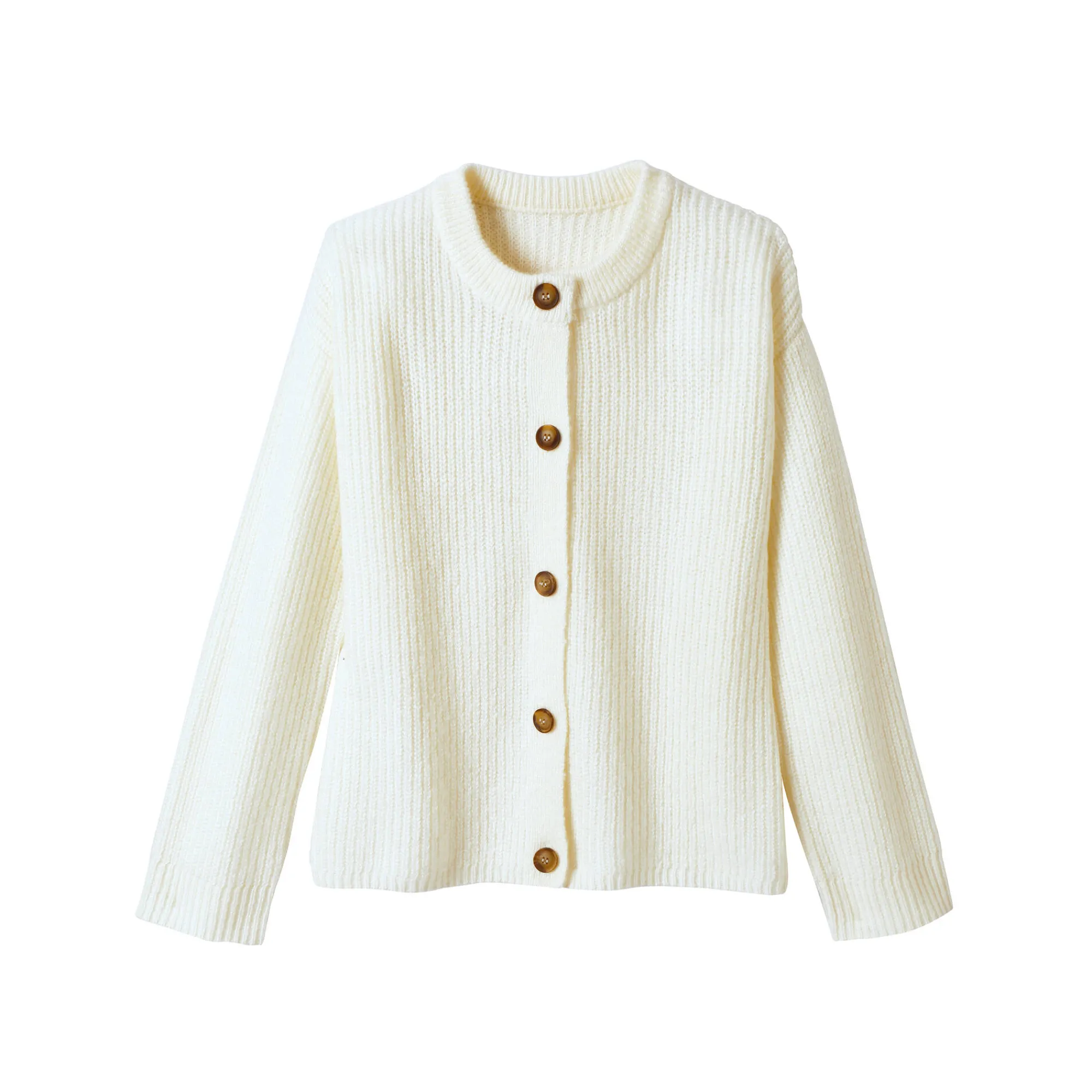 Trui En Vest<Blancheporte Cardigan in patenttricot met knoopsluiting en lange mouwen ecru