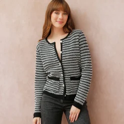 Trui En Vest<Blancheporte Cardigan in tweekleurig jacquardtricot zwart / ecru