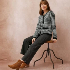 Trui En Vest<Blancheporte Cardigan in tweekleurig jacquardtricot zwart / ecru