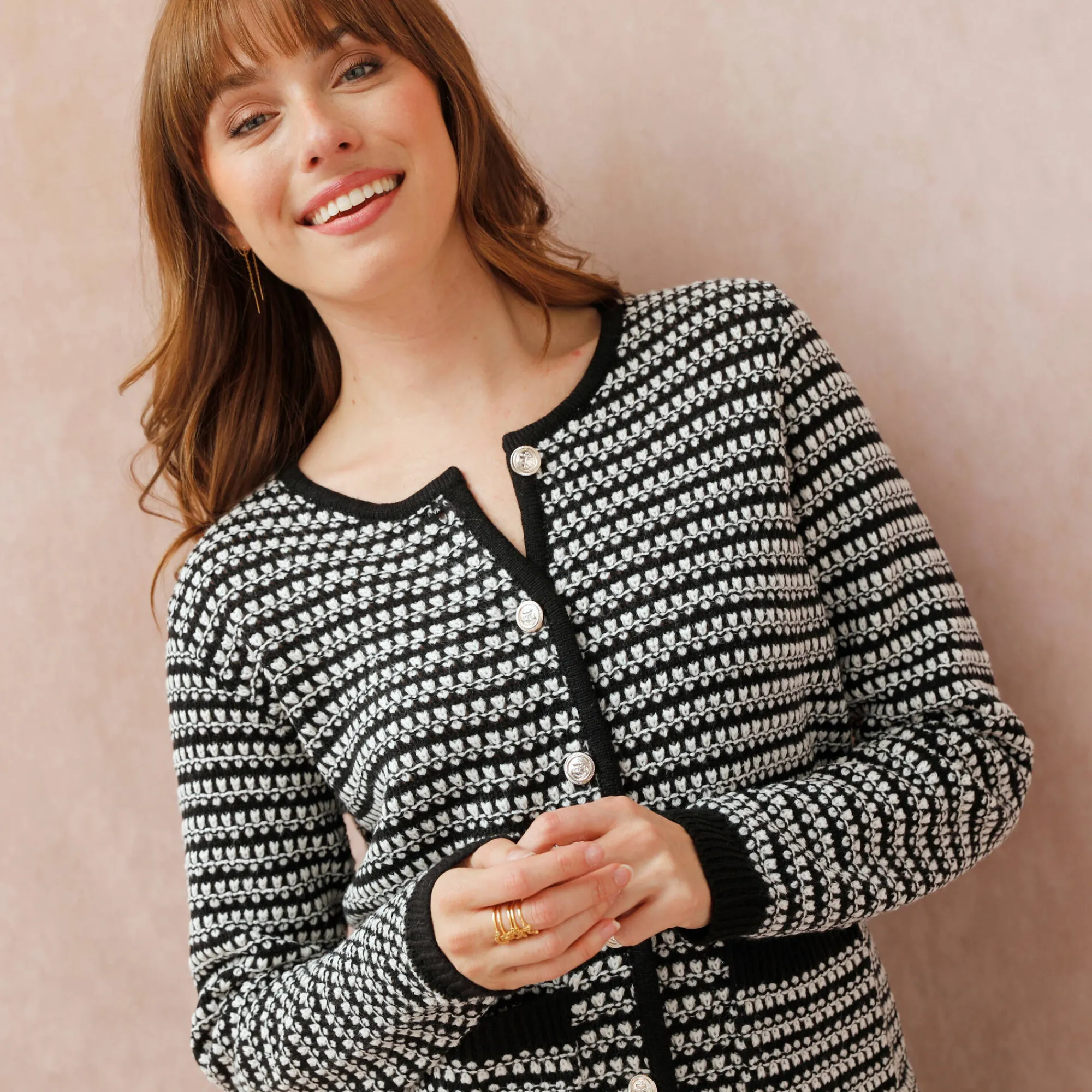Trui En Vest<Blancheporte Cardigan in tweekleurig jacquardtricot zwart / ecru