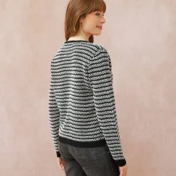 Trui En Vest<Blancheporte Cardigan in tweekleurig jacquardtricot zwart / ecru