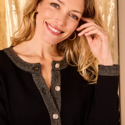 Feestoutfits Dames|Trui En Vest<Blancheporte Cardigan met goudkleurige knopen, glanzende details zwart