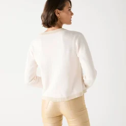 Feestoutfits Dames|Trui En Vest<Blancheporte Cardigan met goudkleurige knopen, glanzende details ecru