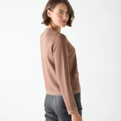 Feestoutfits Dames|Trui En Vest<Blancheporte Cardigan met goudkleurige knopen, glanzende details hazelnootbruin