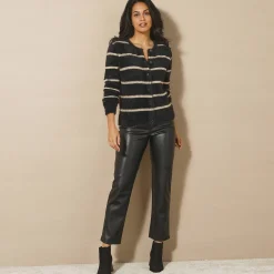 Feestoutfits Dames|Trui En Vest<Blancheporte Cardigan met goudkleurige strepen, harig tricot zwart / goudkleurig