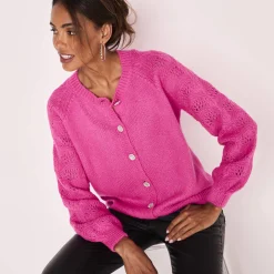Feestoutfits Dames|Trui En Vest<Blancheporte Cardigan met 'juweel' knopen fuchsiaroze