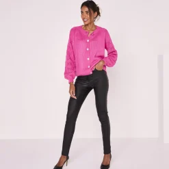 Feestoutfits Dames|Trui En Vest<Blancheporte Cardigan met 'juweel' knopen fuchsiaroze