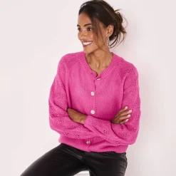 Feestoutfits Dames|Trui En Vest<Blancheporte Cardigan met 'juweel' knopen fuchsiaroze