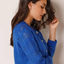 Feestoutfits Dames|Trui En Vest<Blancheporte Cardigan met 'juweel' knopen blauw