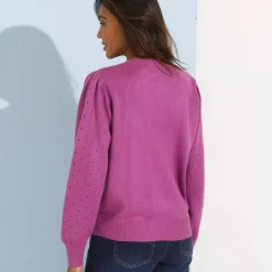 Trui En Vest<Blancheporte Cardigan met knoopsluiting, ajourtricot violine