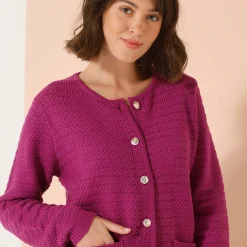 Trui En Vest<Blancheporte Cardigan met knoopsluiting en zakken, fantasietricot violine