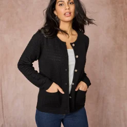 Trui En Vest<Blancheporte Cardigan met knoopsluiting en zakken, fantasietricot zwart