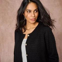 Trui En Vest<Blancheporte Cardigan met knoopsluiting en zakken, fantasietricot zwart