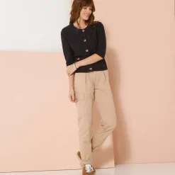 Trui En Vest<Blancheporte Cardigan met knoopsluiting en zakken, mouwen op ellebooglengte marine