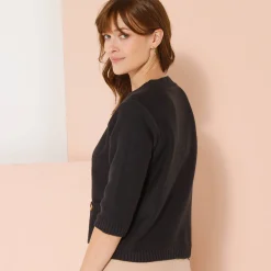 Trui En Vest<Blancheporte Cardigan met knoopsluiting en zakken, mouwen op ellebooglengte marine