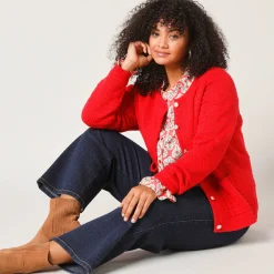 Trui En Vest<Blancheporte Cardigan met knoopsluiting en zakken, fantasietricot rood