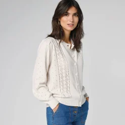 Trui En Vest<Blancheporte Cardigan met knoopsluiting, ajourtricot ecru