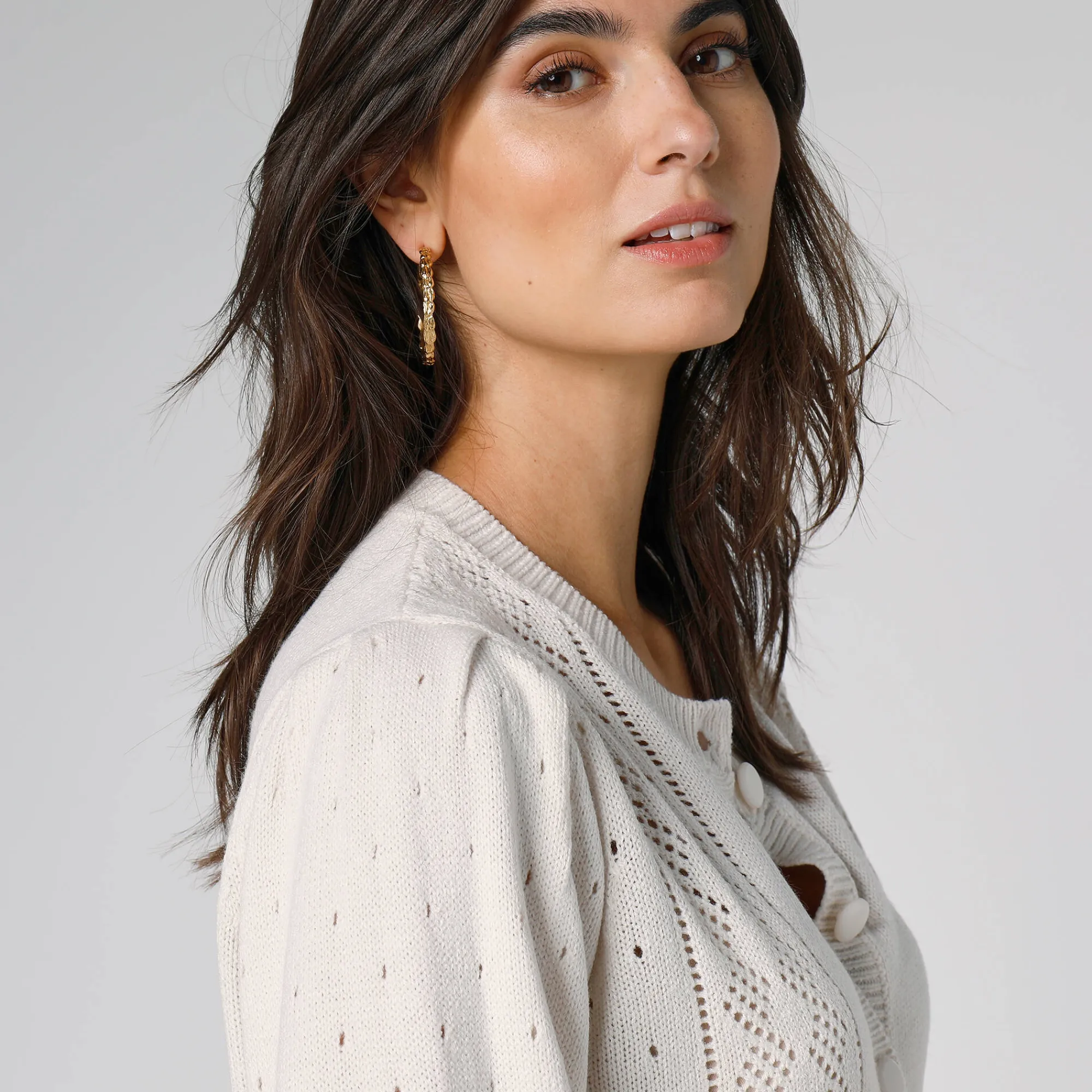Trui En Vest<Blancheporte Cardigan met knoopsluiting, ajourtricot ecru