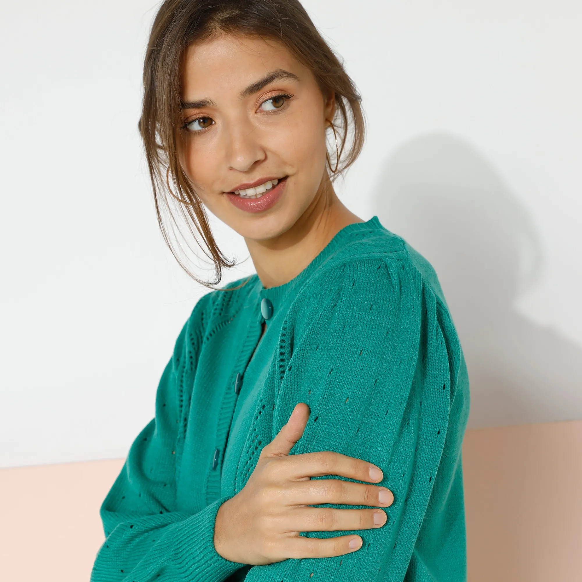 Trui En Vest<Blancheporte Cardigan met knoopsluiting, ajourtricot groen