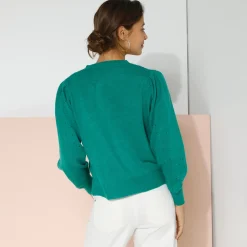 Trui En Vest<Blancheporte Cardigan met knoopsluiting, ajourtricot groen