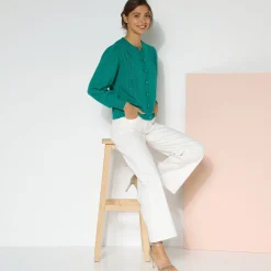 Trui En Vest<Blancheporte Cardigan met knoopsluiting, ajourtricot groen