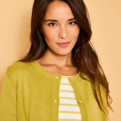 Trui En Vest<Blancheporte Cardigan met knoopsluiting, katoenmengeling anijs
