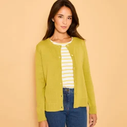 Trui En Vest<Blancheporte Cardigan met knoopsluiting, katoenmengeling anijs