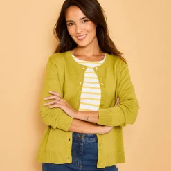 Trui En Vest<Blancheporte Cardigan met knoopsluiting, katoenmengeling anijs