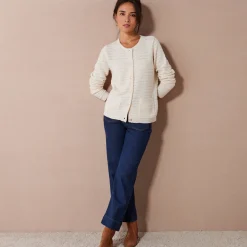 Trui En Vest<Blancheporte Cardigan met knoopsluiting en zakken, fantasietricot ecru
