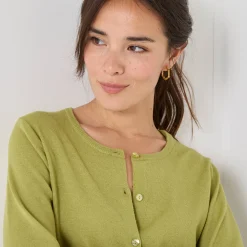 Trui En Vest<Blancheporte Cardigan met knoopsluiting, lamswol mosgroen