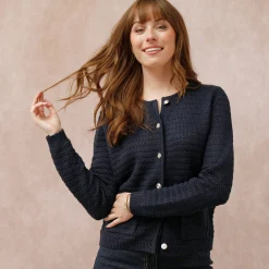 Trui En Vest<Blancheporte Cardigan met knoopsluiting en zakken, fantasietricot marine