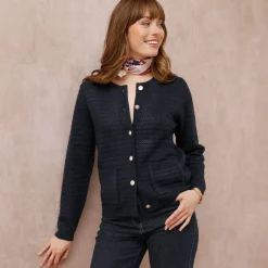 Trui En Vest<Blancheporte Cardigan met knoopsluiting en zakken, fantasietricot marine