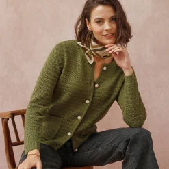 Trui En Vest<Blancheporte Cardigan met knoopsluiting en zakken, fantasietricot olijfgroen