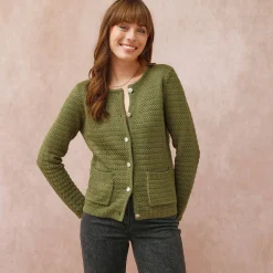 Trui En Vest<Blancheporte Cardigan met knoopsluiting en zakken, fantasietricot olijfgroen