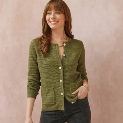 Trui En Vest<Blancheporte Cardigan met knoopsluiting en zakken, fantasietricot olijfgroen