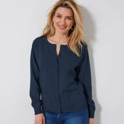 Trui En Vest<Blancheporte Cardigan met knoopsluiting, lamswol marine