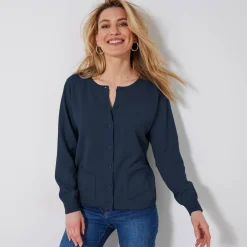 Trui En Vest<Blancheporte Cardigan met knoopsluiting, lamswol marine