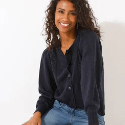 Trui En Vest<Blancheporte Cardigan met knoopsluiting, ajourtricot marine