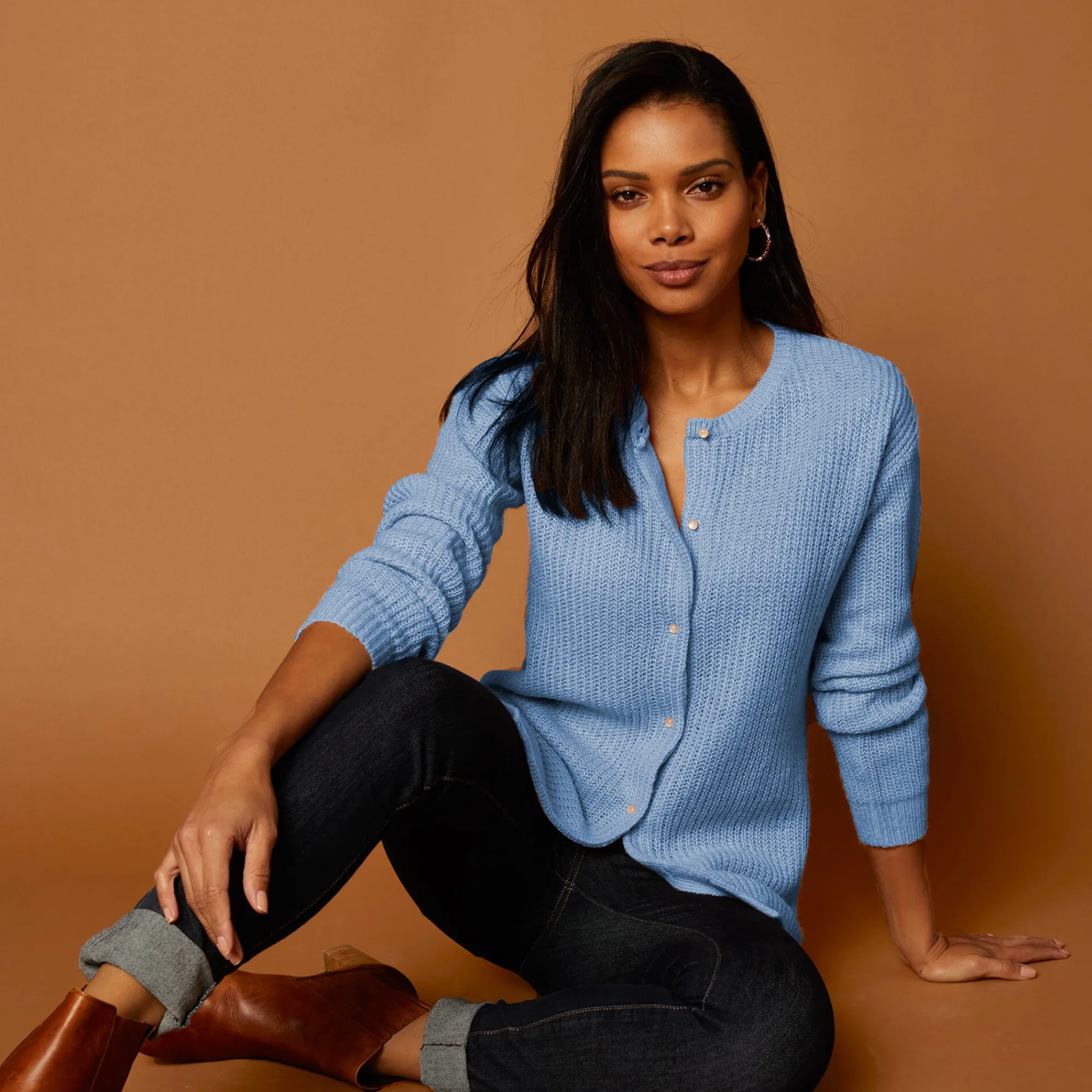 Trui En Vest<Blancheporte Cardigan met parelknopen en mohairtouch lavendelblauw