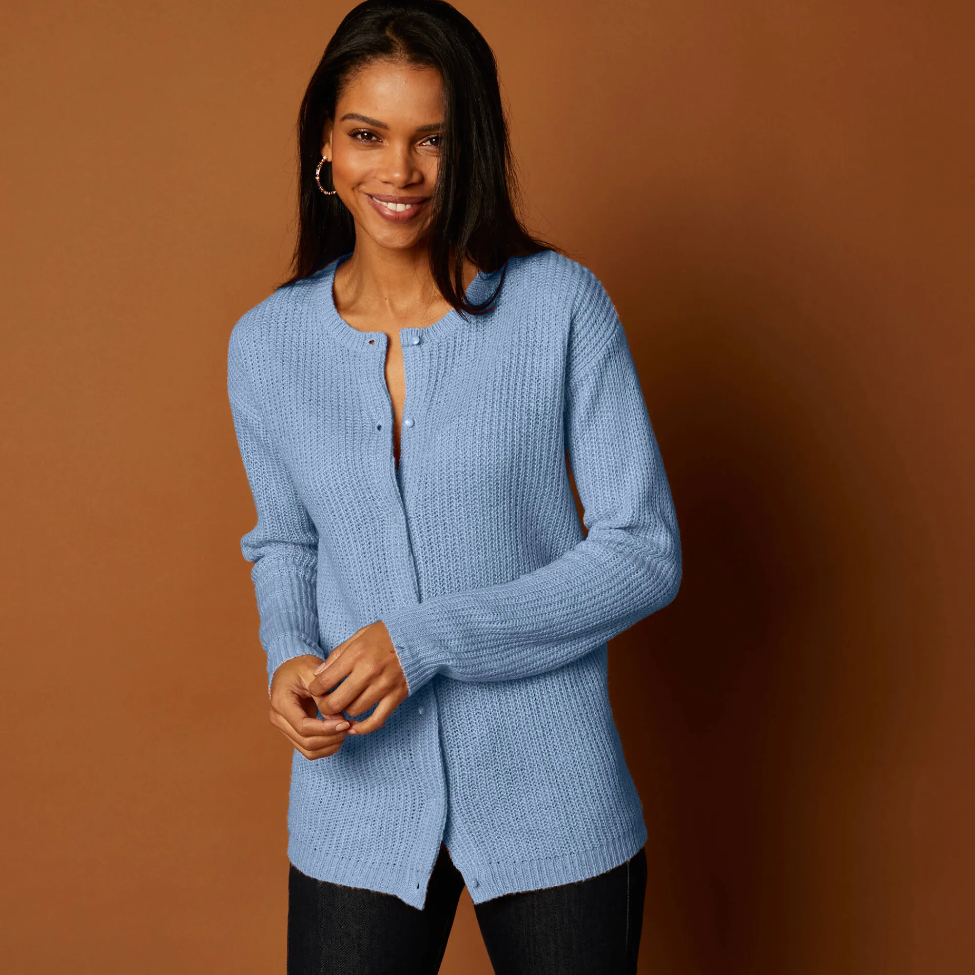 Trui En Vest<Blancheporte Cardigan met parelknopen en mohairtouch lavendelblauw