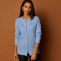 Trui En Vest<Blancheporte Cardigan met parelknopen en mohairtouch lavendelblauw
