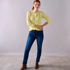 Trui En Vest<Blancheporte Cardigan met parelknopen en mohairtouch lichtgeel