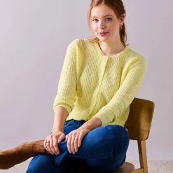 Trui En Vest<Blancheporte Cardigan met parelknopen en mohairtouch lichtgeel