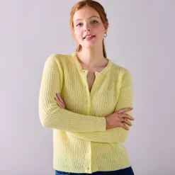 Trui En Vest<Blancheporte Cardigan met parelknopen en mohairtouch lichtgeel