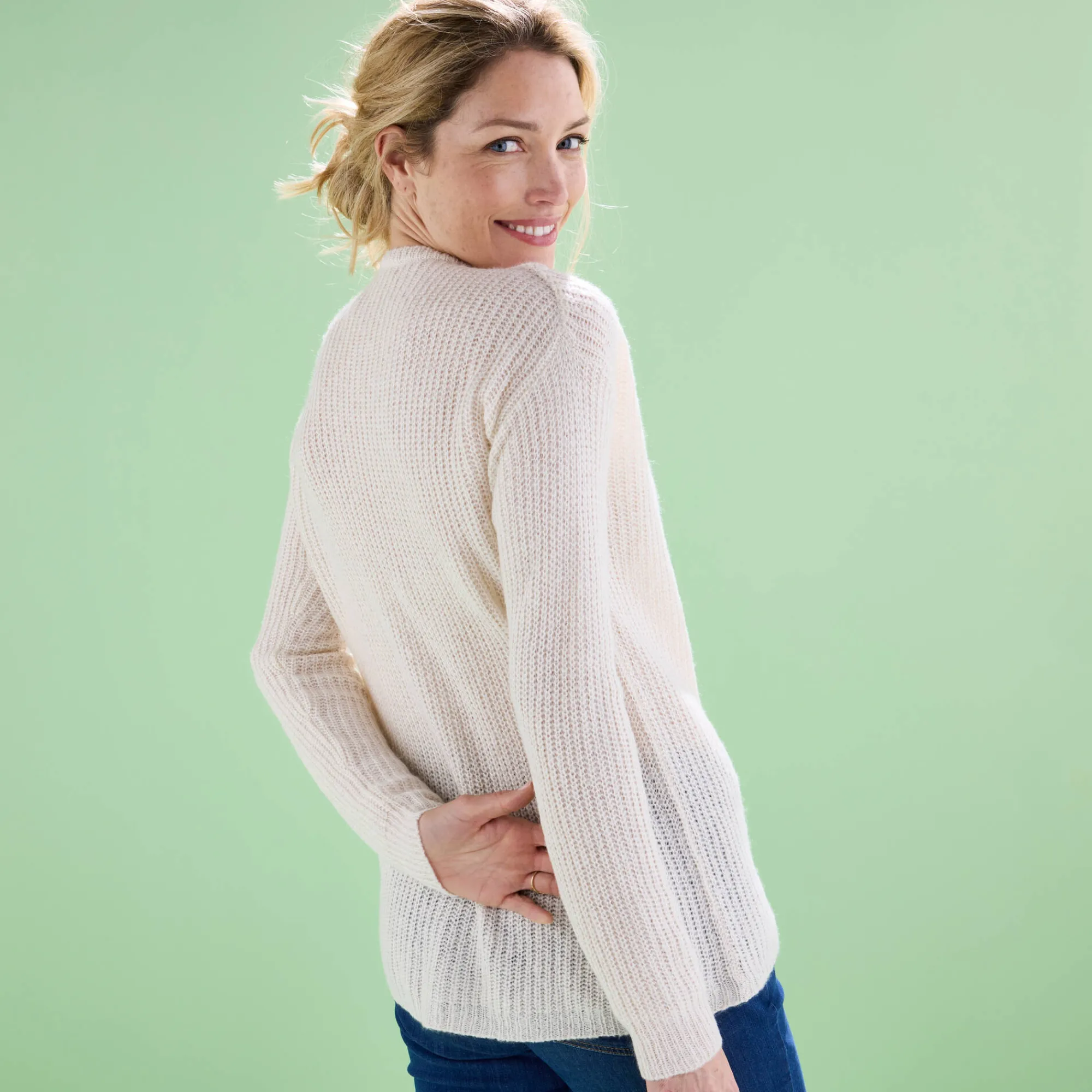 Trui En Vest<Blancheporte Cardigan met parelknopen en mohairtouch ecru