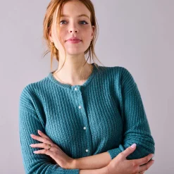 Trui En Vest<Blancheporte Cardigan met parelknopen en mohairtouch saliegroen