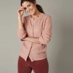 Trui En Vest<Blancheporte Cardigan met parelknopen en mohairtouch poederroze