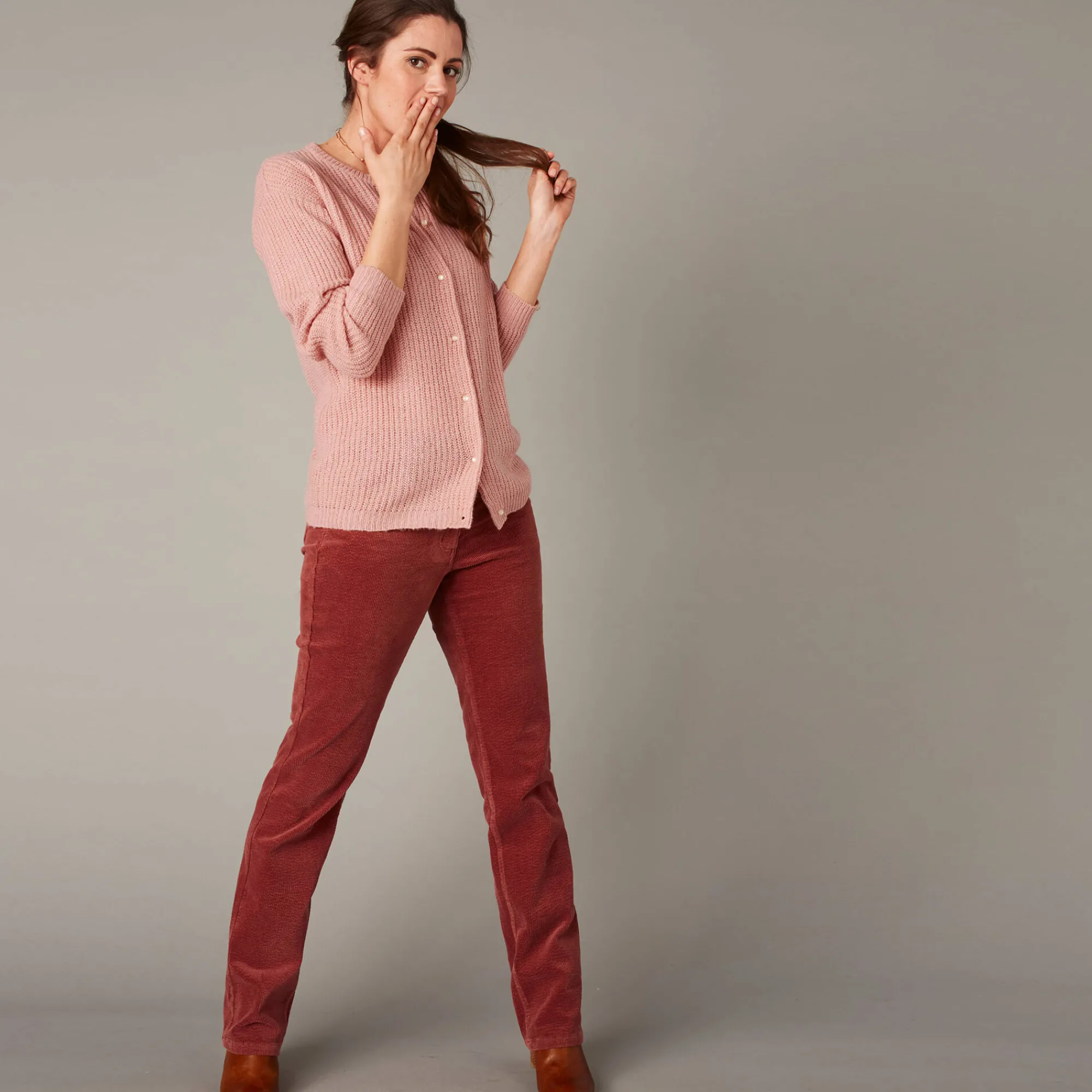 Trui En Vest<Blancheporte Cardigan met parelknopen en mohairtouch poederroze