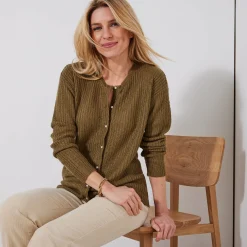 Trui En Vest<Blancheporte Cardigan met parelknopen en mohairtouch bronskleur