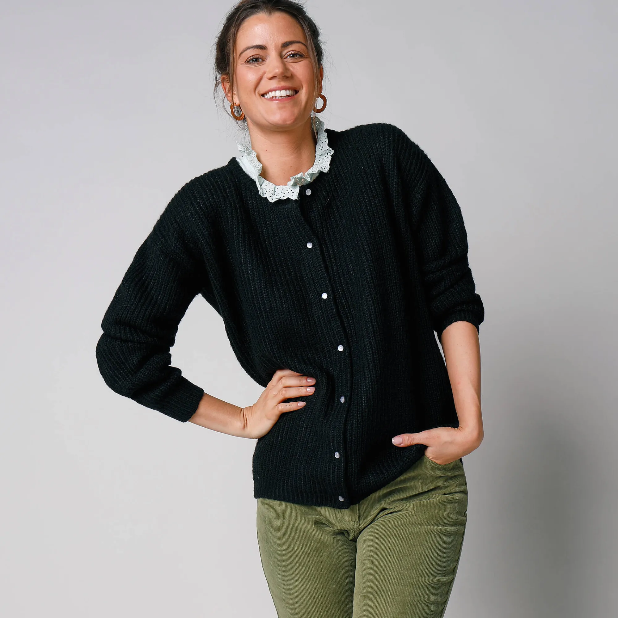 Trui En Vest<Blancheporte Cardigan met parelknopen en mohairtouch zwart